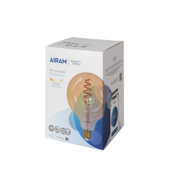 Airam Smart Home Filament LED-globe light source, Amber, 125mm, spiral e27, 6w Airam