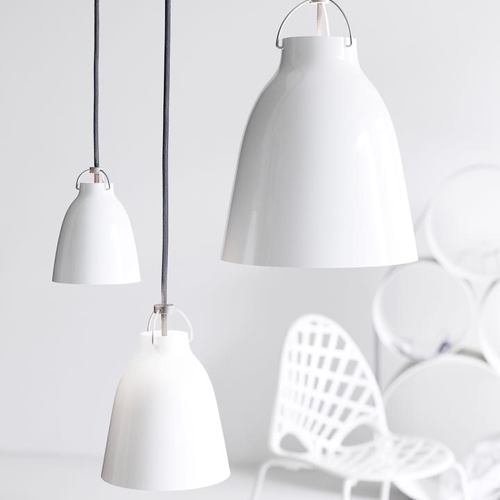 Caravaggio 1 Pendant, White opal glass-grey textile cord Fritz Hansen