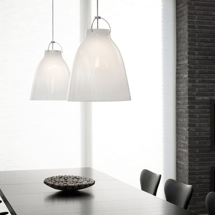 Caravaggio 2 pendant, White opal glass-grey textile cord Fritz Hansen