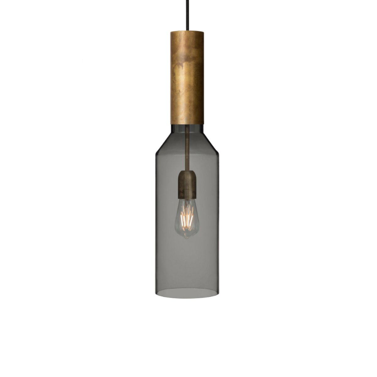 Konsthantverk Fenomen pendant Smoked glass, raw brass, small