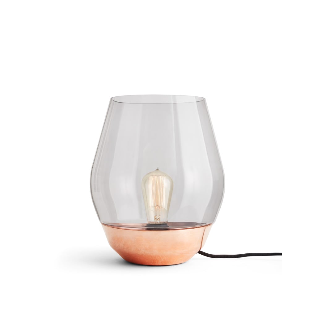 New Works Bowl table lamp Raw copper. light smoke coloured glass