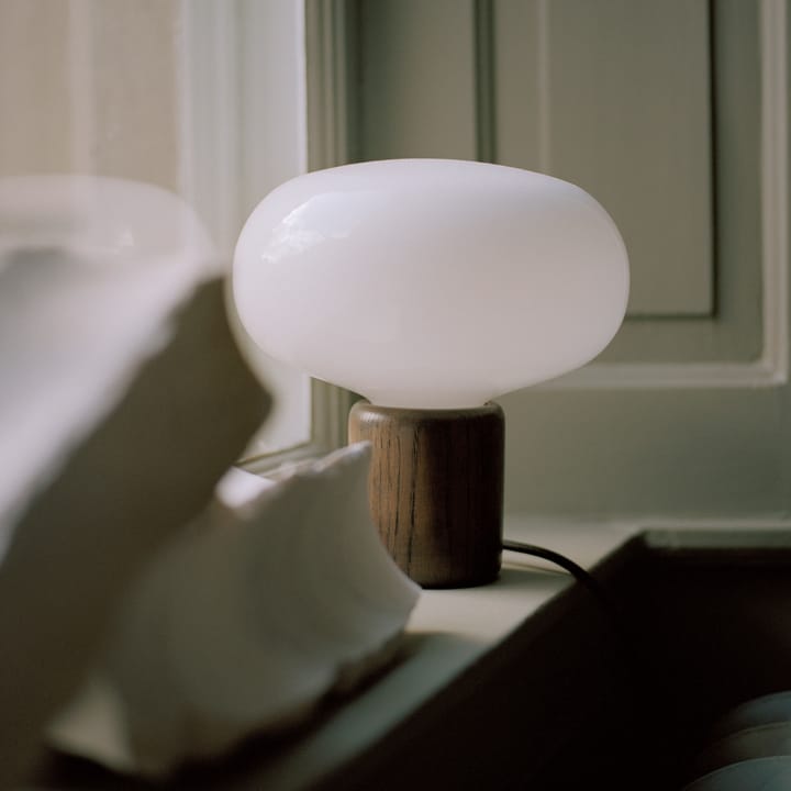 Karl-Johan table lamp, Smoked oak-white opal glass New Works