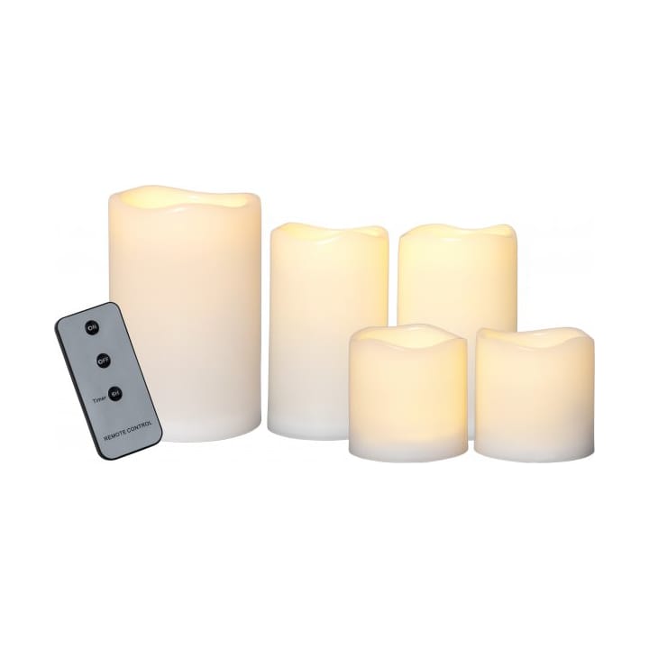 Paul 5 piece LED pillar candles - Ivory - Star Trading