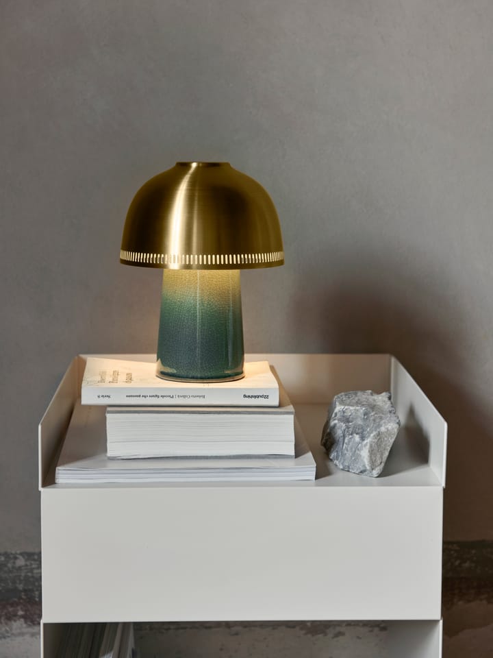 Raku SH8 table lamp, Blue, green & brass &Tradition